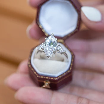 AINUOSHI 8x16mm Marquise Cut SONA Srebro, Diamant Udejstvovanje Obroči Za Ženske Sterling Srebro Obljubo Obroč 3-kamen Obroči Darilo