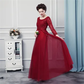 Dolge Rokave Burgundija Rdeče Prom Obleke Visoko Kakovostnega Tila In Aplicirano Korzet Formalno Maturantski Obleki Dolgo Vestidos De