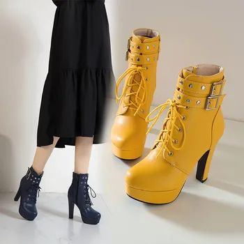 ESRFIYFE 2021 prišlekov Ženski Škornji Ženske Jeseni Platformo Visoke Pete, Škornji Zadrgo Čipke Projektiranja Moda za Ženske Čevlje
