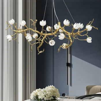 LED bronasto lestenec lučka beli cvet, ustvarjalne baker veje, dnevna soba, spalnica, jedilnica visi razsvetljave v zaprtih prostorih dekor