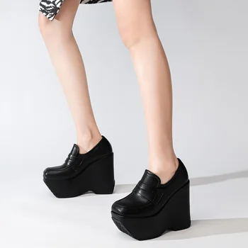 Nova blagovna znamka čevlji ženske visoko nepremočljiva pete klin črpalke kvadratni toe mikrovlaken usnja platforma čevlji lady priložnostne stranka OL čevlji